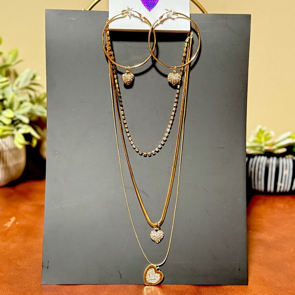 Heart Rhinestones Necklace and Earring Set